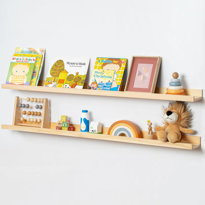 Picture Ledge Shelf for Wall, 48 inch Solid Pine Wood Nursery Book Shelves 2 Packs, Floating Ledge
