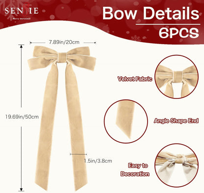 Senjie Velvet Large Christmas Bows for Staircase Garland Wreath, 20in x 8in Vintage Ribbon Bows