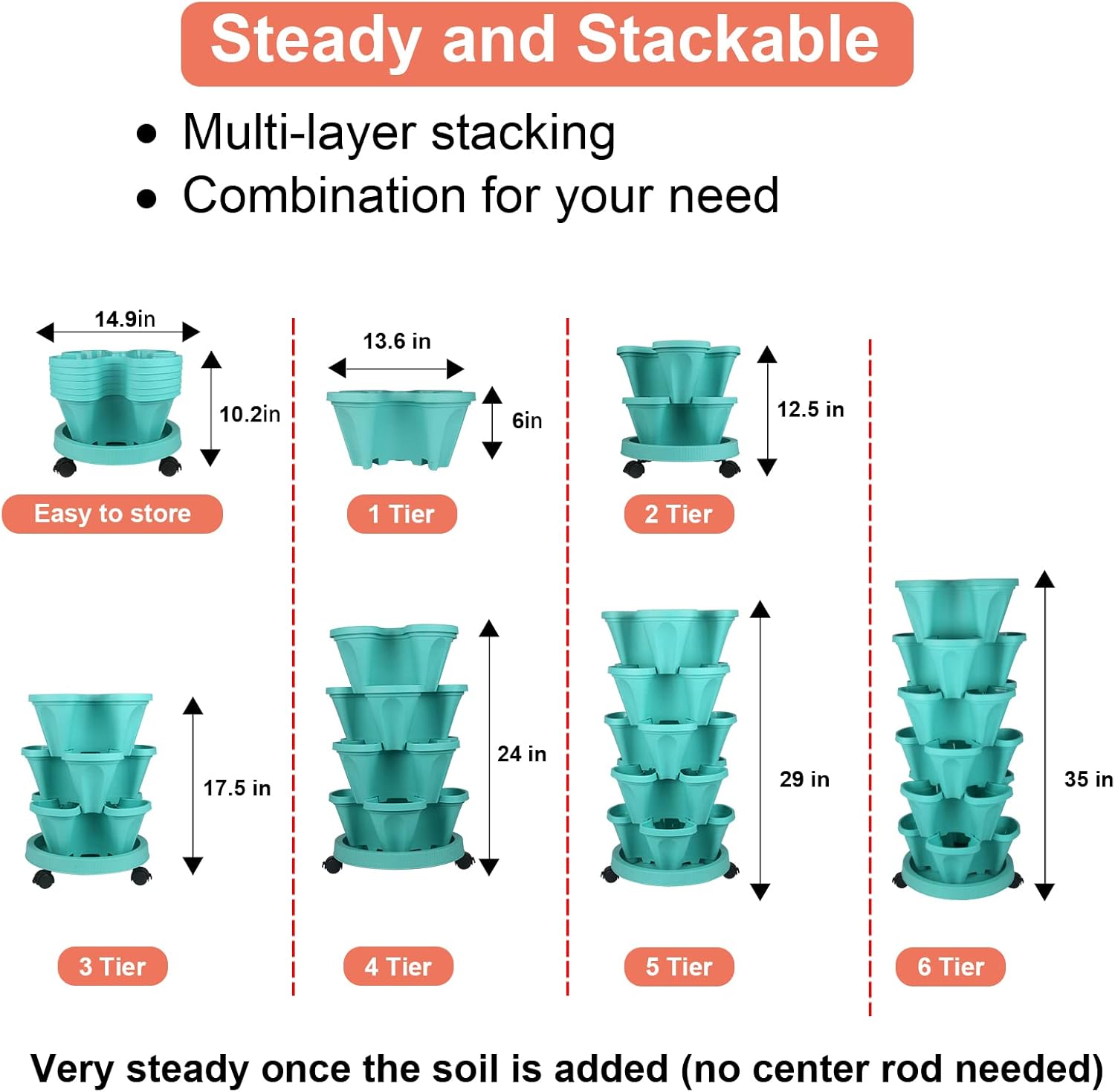 Vertical Planter 6 Tier Stackable Planters Garden Planters Strawberry Herb Flower and Vegetable