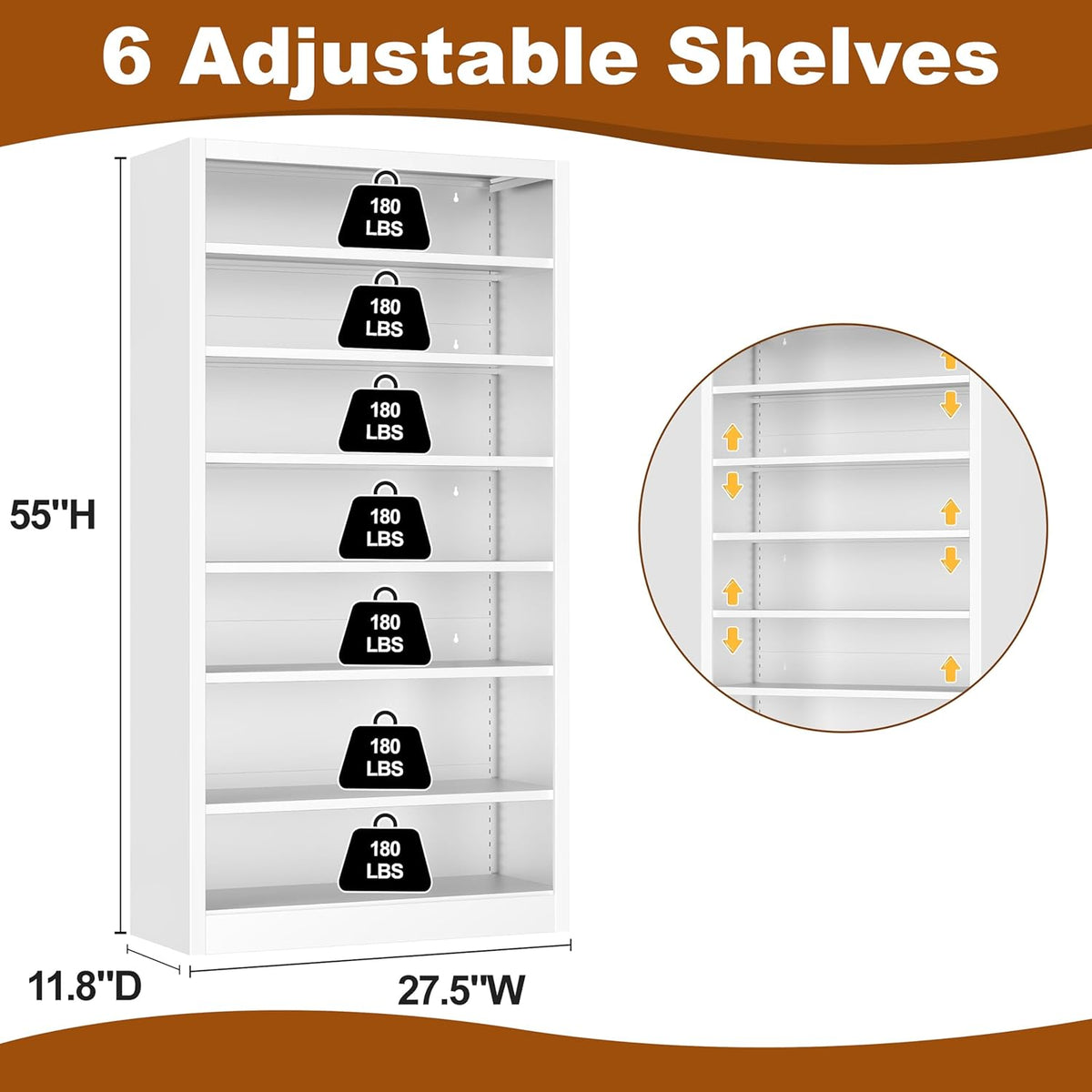 Metal DVD Storage Cabinets White, 7-Tier CD Storage Rack with Adjustable Shelves for CD Holder