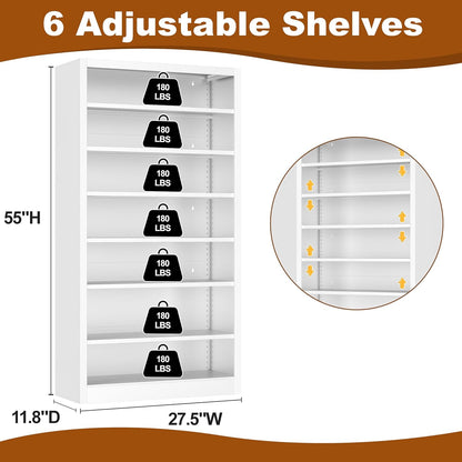 Metal DVD Storage Cabinets White, 7-Tier CD Storage Rack with Adjustable Shelves for CD Holder