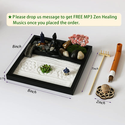 Desktop Meditation Yoga Garden Kit with Japanese Tabletop Rock Sand Chakra Shrine Altar, Home