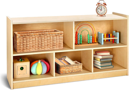 wingyz Wooden Storage Cabinet, 5-Section Montessori Bookshelf, Kids Toy Storage Organizer Book