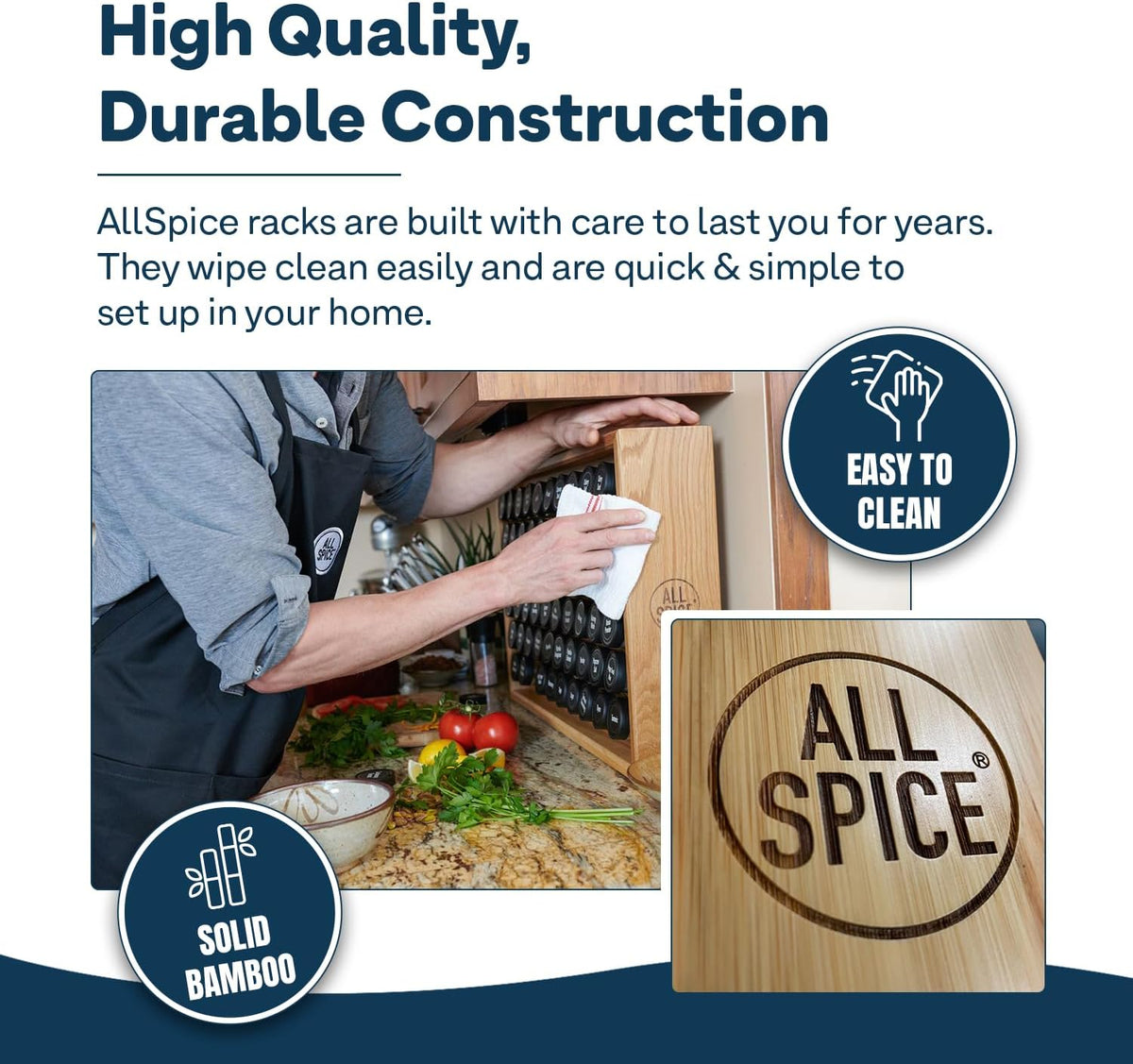 AllSpice Spice Rack Organizer, Wood, 525 Unique Labels, Countertop or Wall Mount, Includes 30 4oz