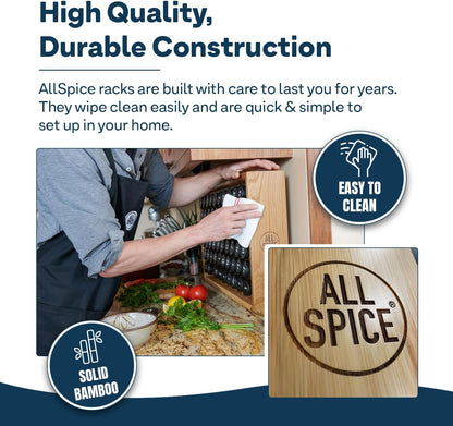 AllSpice Spice Rack Organizer, Wood, 525 Unique Labels, Countertop or Wall Mount, Includes 30 4oz