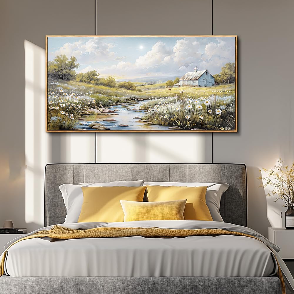PHAOHUAXM Wood Framed Wall Art For Living Room Large Canvas Wall Decor For Bedroom Flower