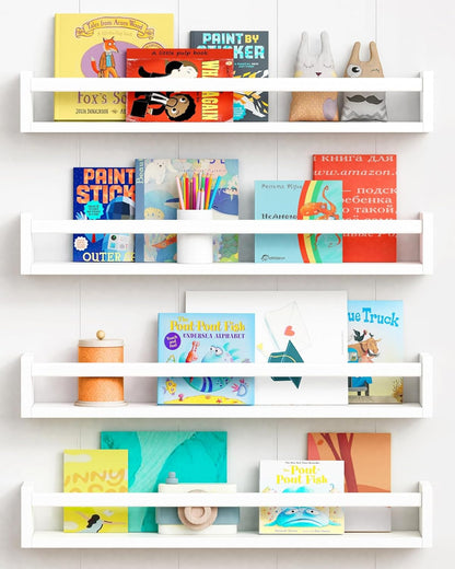 Forbena 24 Inch Wall Bookshelf for Kids Bedroom Set of 4, White Floating Nursery Book Shelves for