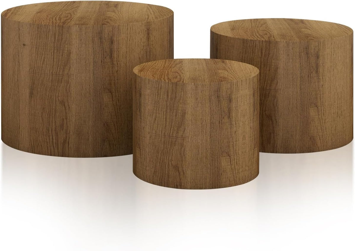 Vikiullf Nesting Coffee Table Set of 3, Round Wooden Coffee Tables, Modern Circle Table for Living