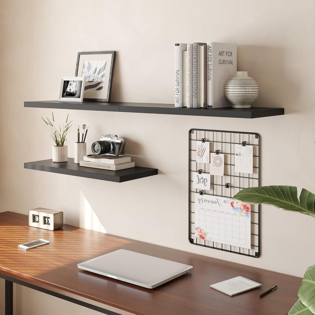 Wall Shelf Set of 2, Black Floating Shelves 30 in W x 10 in D x 1 in H, Wooden Floating Wall Shelf