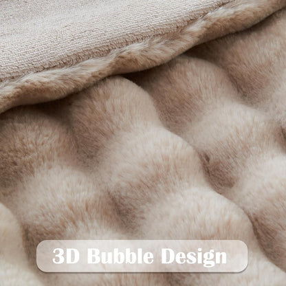 NEWCOSPLAY Faux Fur Twin Blanket Linen Bubble Blanket Thick Warm Soft for Couch Sofa Bed 550GSM