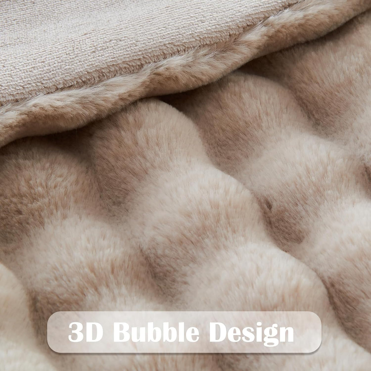 NEWCOSPLAY Faux Fur Throw Blanket Linen Bubble Blanket Thick Warm Soft for Couch Sofa Bed 550GSM