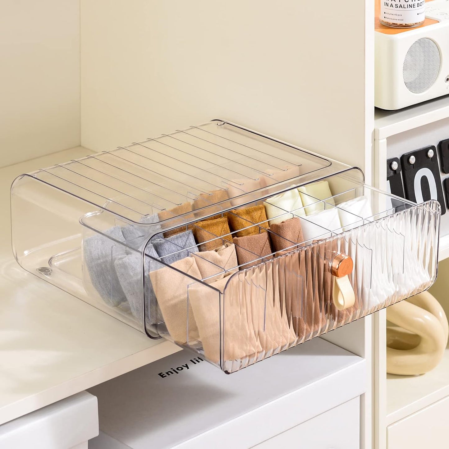 Underwear Organizer for Closet, Acrylic Socks Bra Underwear Drawer Organizer with Dividers, 24 Cell