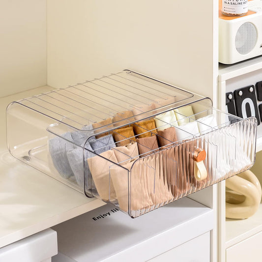 Underwear Organizer for Closet, Acrylic Socks Bra Underwear Drawer Organizer with Dividers, 24 Cell