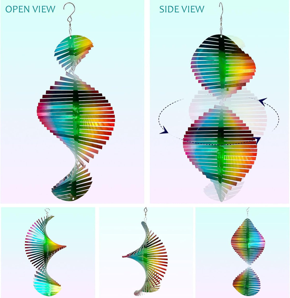 Wind Spinner Rainbow Wave Wind Spinners for Yard and Garden,15in Hanging Kinetic Yard Art Wind