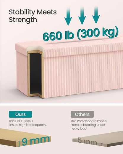 SONGMICS MAZIE Collection - Storage Ottoman Bench, Foldable Foot Rest, 15 x 43 x 15 Inches, End of