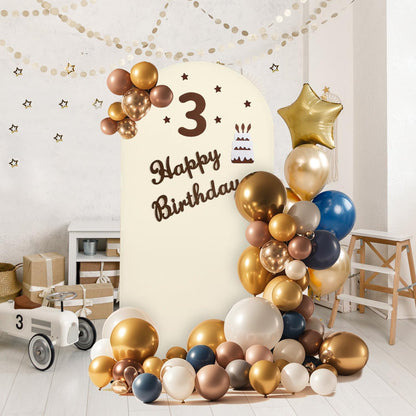 Arch Backdrop Stand and Cover Set, 3 Metal Balloon Arch Backdrop 7.2ft 6.6ft 6ft, Gold Arched Stand