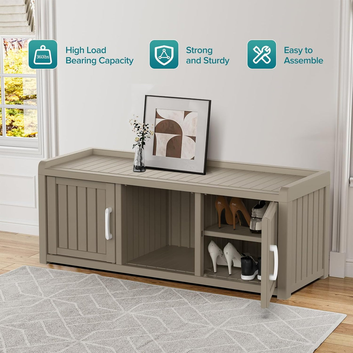 ROJIK Shoe Cabinet Waterproof UV-Resistant,Storage Bench Indoor Outdoor with Adjustable Shelves,for