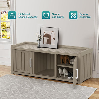 ROJIK Shoe Cabinet Waterproof UV-Resistant,Storage Bench Indoor Outdoor with Adjustable Shelves,for