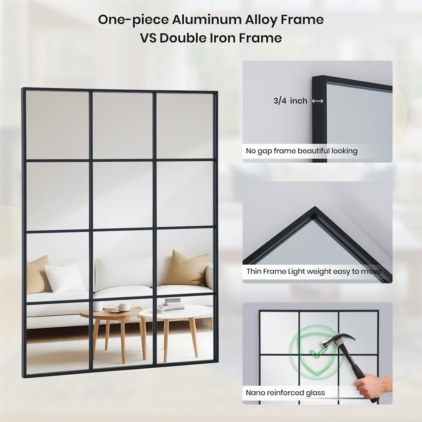 Windowpane Wall Mirror 30"x40" Black Wall Mounted Art Pane Mirror Farmhouse Decorative Mirror