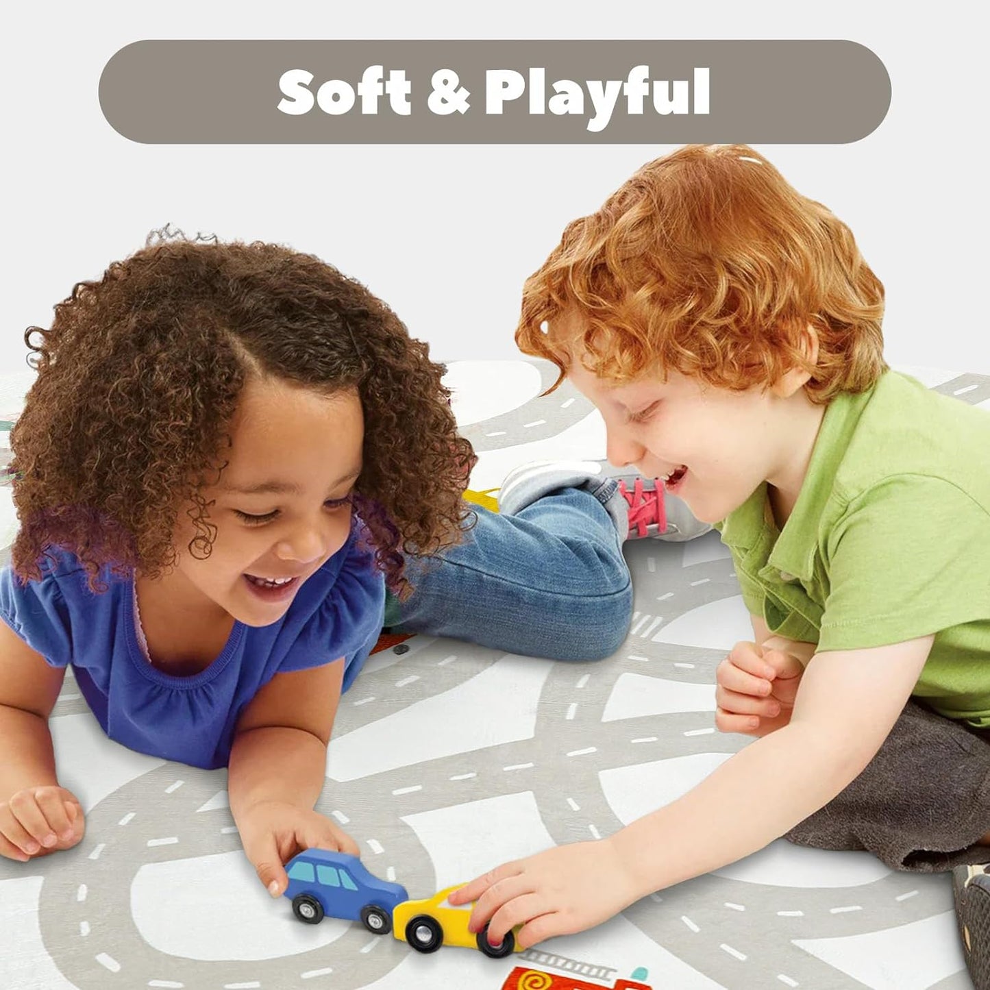 STARUIA Grey Kids Rug for Playroom, 5'x7' Washable Road Rug for Kids Bedroom, Non-Slip Car Rugs for