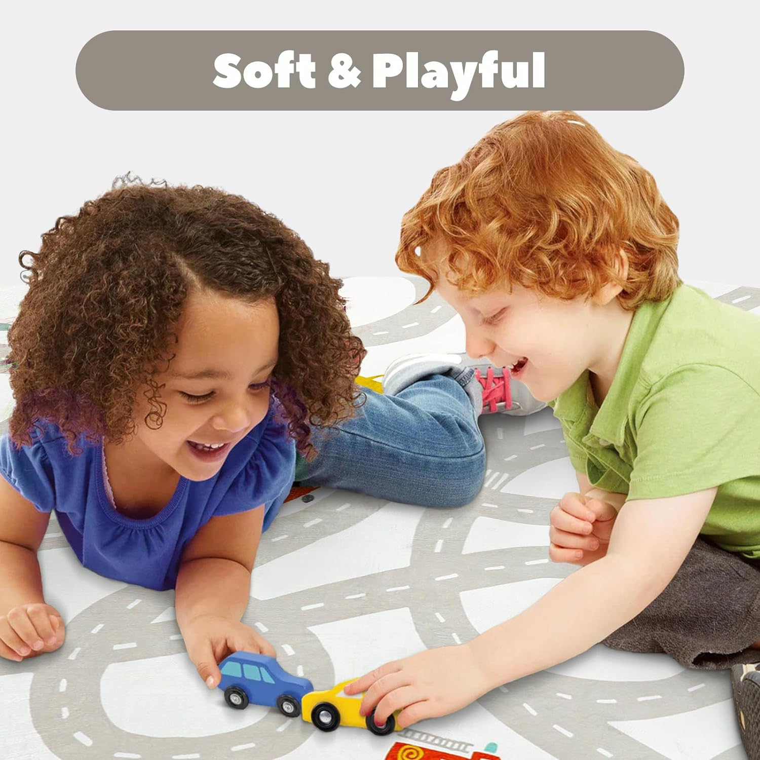 STARUIA Grey Kids Rug for Playroom, 5'x7' Washable Road Rug for Kids Bedroom, Non-Slip Car Rugs for