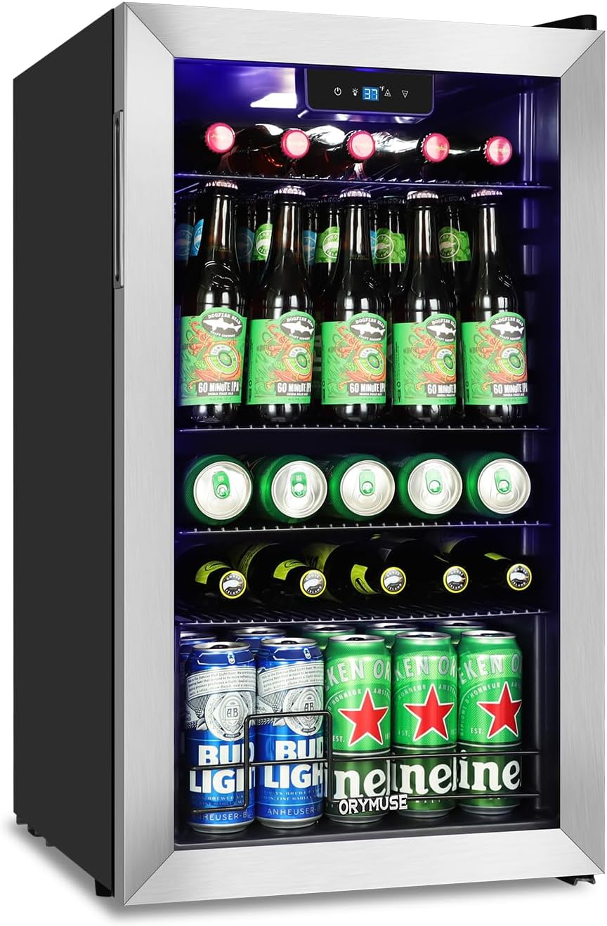 120 Can Beverage Refrigerator ??Mini Fridge with Glass Door for Soda Beer or Wine, Beverage Cooler