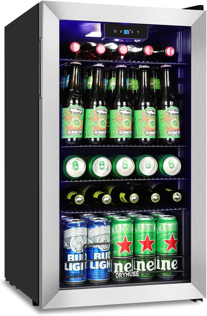 120 Can Beverage Refrigerator ??Mini Fridge with Glass Door for Soda Beer or Wine, Beverage Cooler