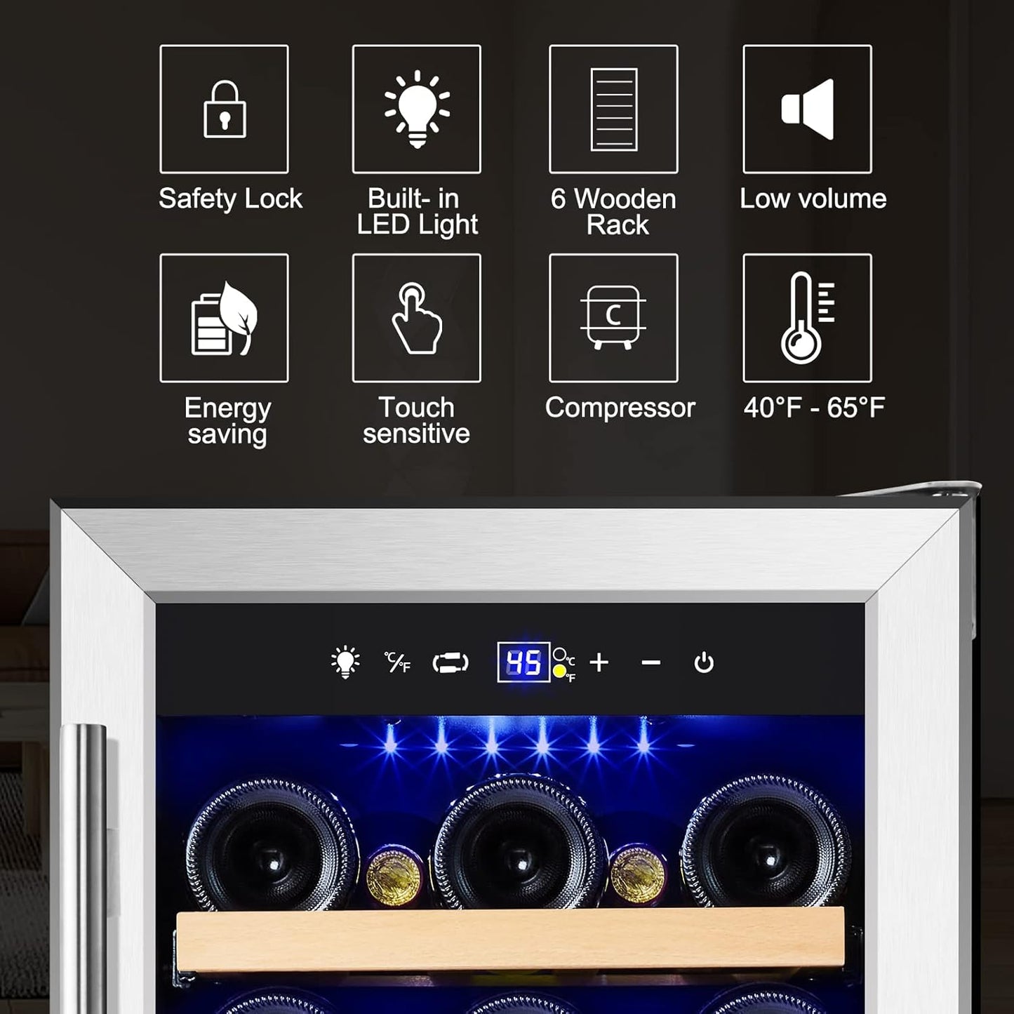 Tylza 15 Inch Wine Cooler Under Counter, 33 Bottle Built-in Wine Fridge with Stainless Steel