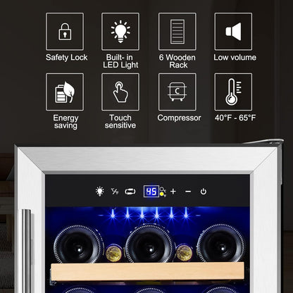 Tylza 15 Inch Wine Cooler Under Counter, 33 Bottle Built-in Wine Fridge with Stainless Steel