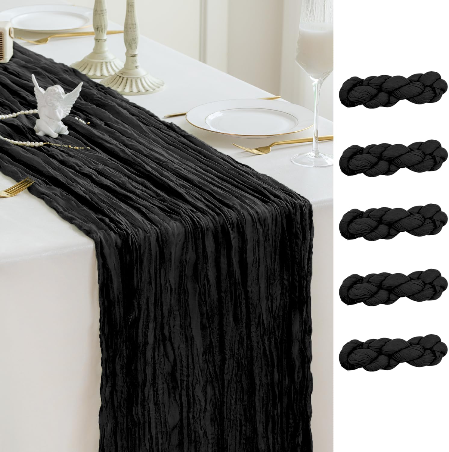 Sioloc Black Cheesecloth Table Runner Fall Autumn Decor for Home 10ft Table Cloth for Wedding