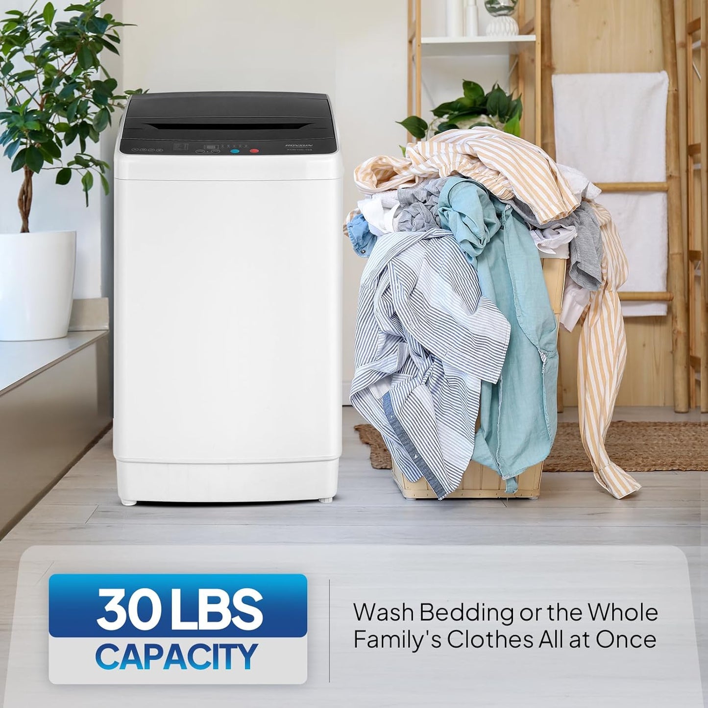 ROVSUN 30LBS Washing Machine, Full-Automatic Portable Washer with Stainless Steel Drum, Electric