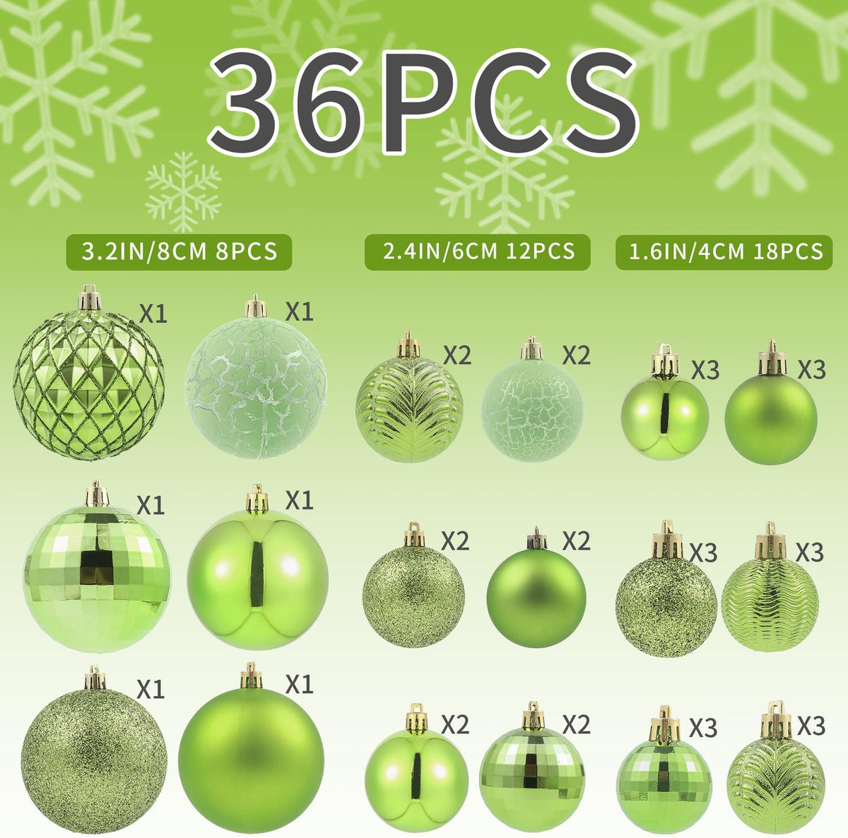 LANGXUN 36pcs Light Green Christmas Tree Decorations Balls, Bolas De Navidad, 2025 Christmas Decor