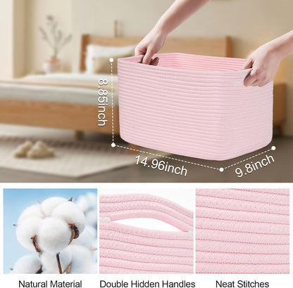3-Pack Shelf Baskets for Organizing, Woven Storage Basket for Shelves, Cotton Rope Storage Bins for