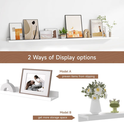 Floating Picture Ledge Shelves for Wall Set of 2, 55 Inches Picture Shelf with Ledge, Nursery Book