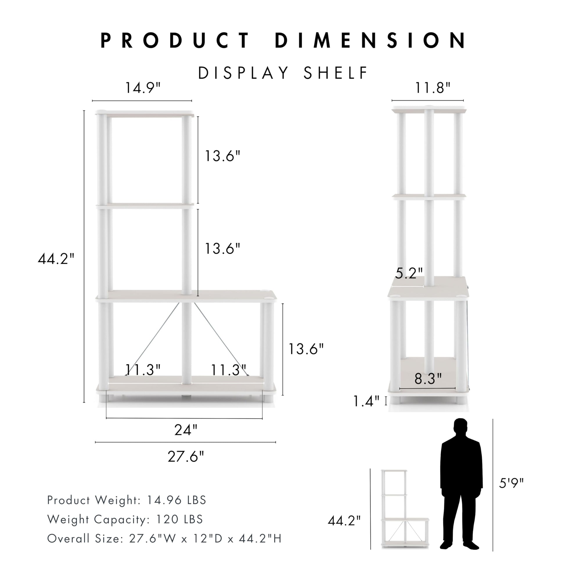 Homes: Inside + Out Apexa Modern 4-Cube Ladder Shelving Units, Collectibles Display Shelves, Easy