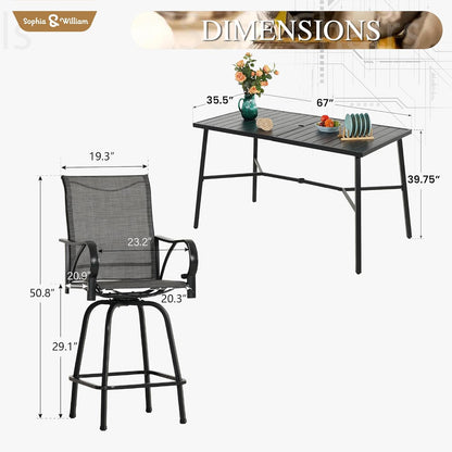 Sophia & William Outdoor Bar Set, Patio Bar Table and Chairs Set, Bar Height Patio Set - 4 x Swivel