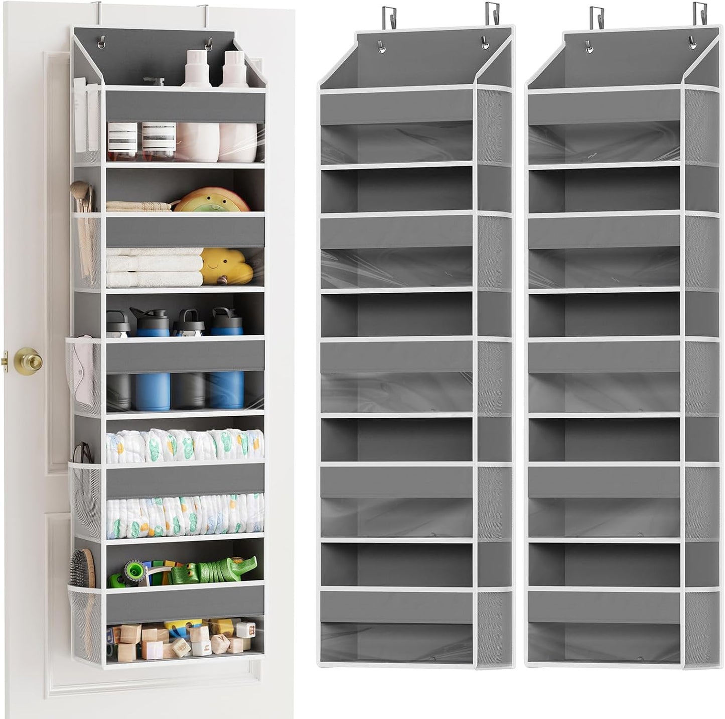 SpaceAid 2 Pack Over The Door Organizer with 5 Large Pockets and 10 Mesh Side Pockets, 5 Layers