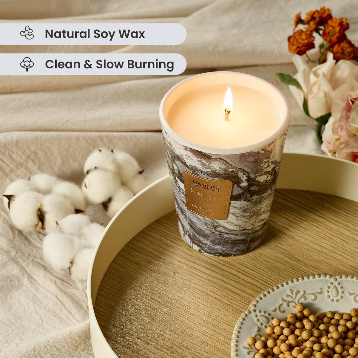 M&SENSE EucalyptusMint Scented Candles for Home, Lead-Free Wick Highly Scented Jar Candles, 14.1 Oz