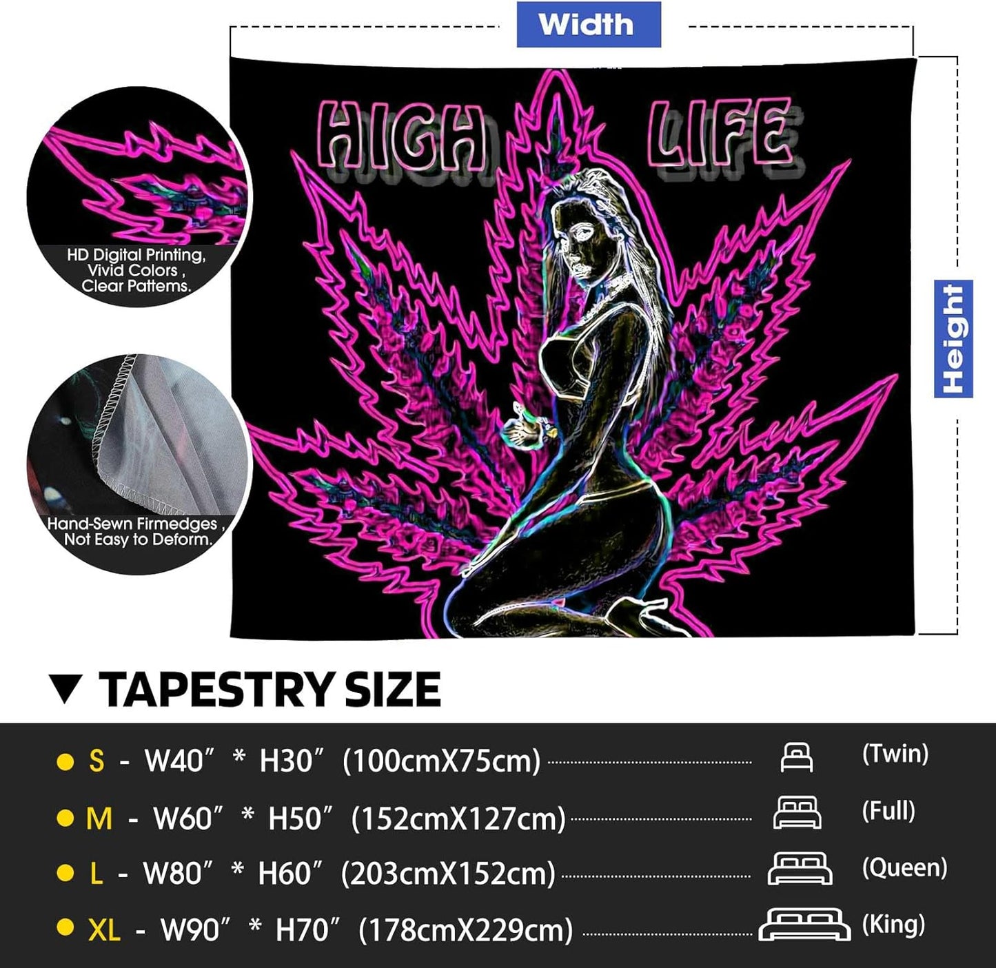 ADDWel Blacklight Tapestry for Bedroom, Tapestry Glow In The Dark, UV Reactive Black Light Posters