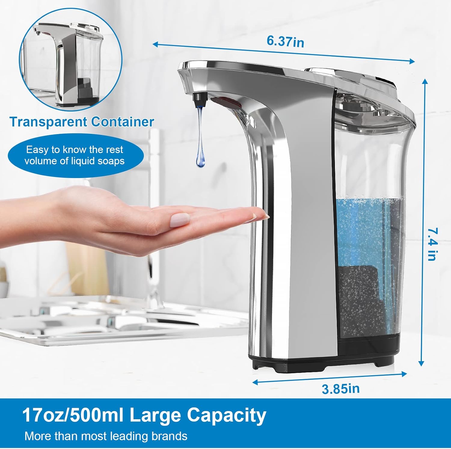 Automatic Soap Dispenser, Touchless Dish Soap Dispenser 17oz/500ml with Infrared Sensor, 5