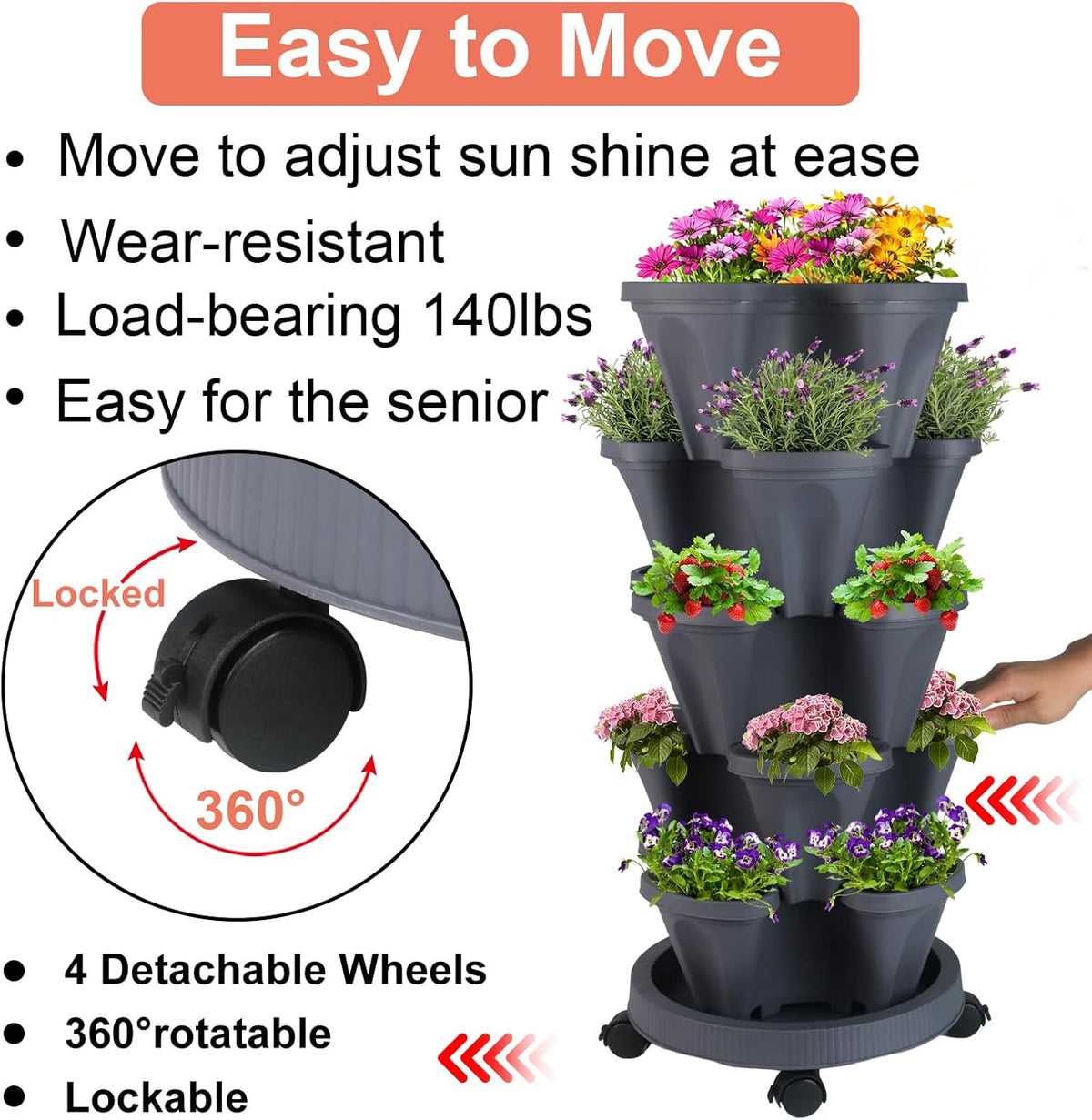 Vertical Planter 5 Tier Stackable Planters Garden Planters Strawberry Herb Flower and Vegetable