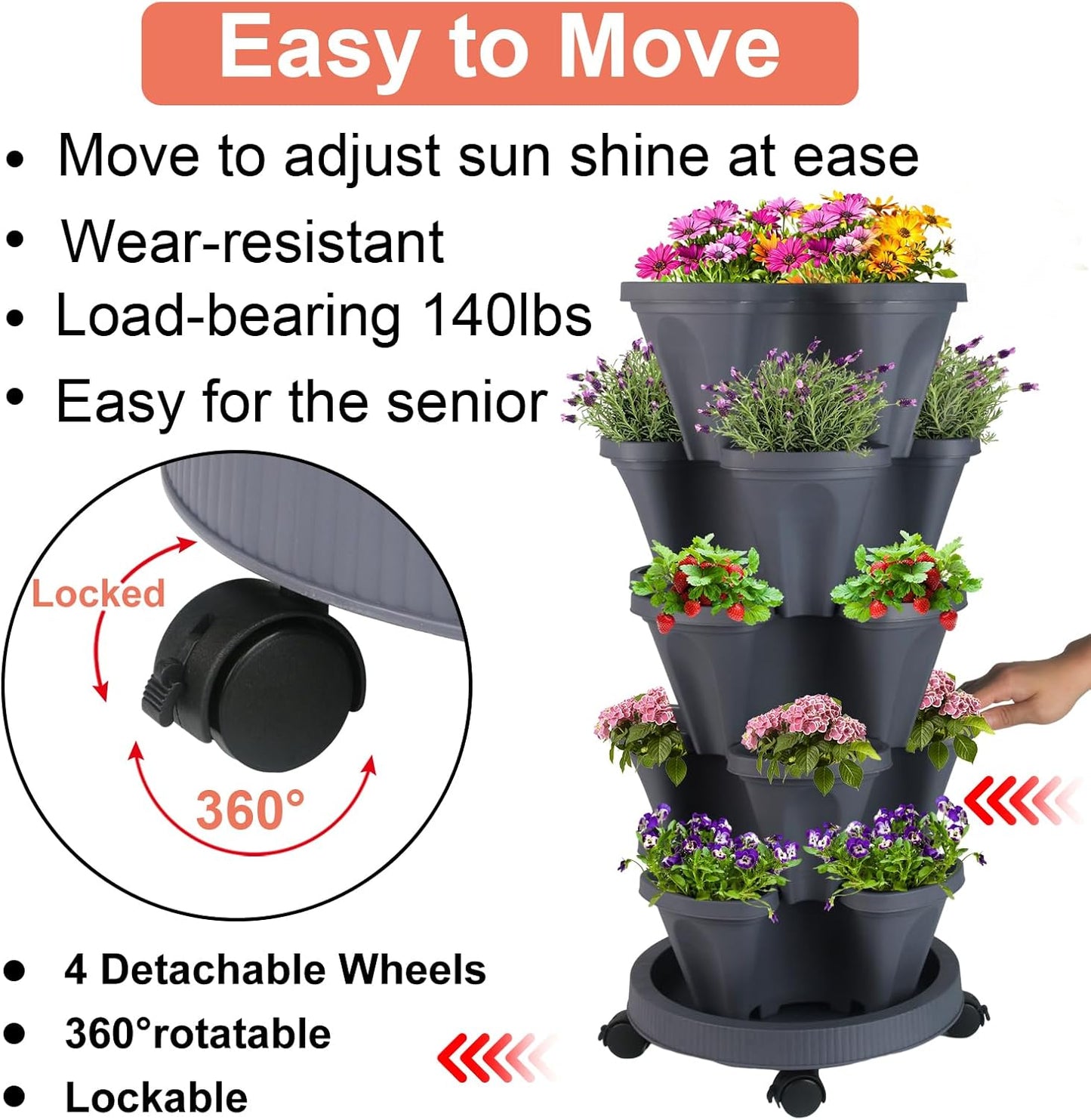 Vertical Planter 5 Tier Stackable Planters Garden Planters Strawberry Herb Flower and Vegetable