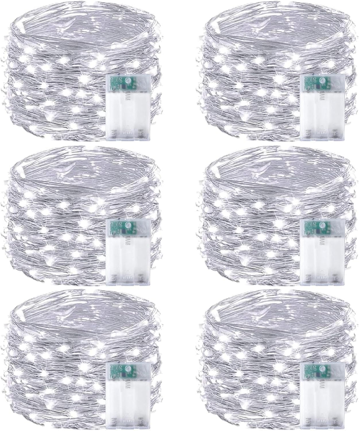 6-Pack Fairy Lights Battery Operated with Timer, Waterproof 16FT 50 LED String Lights Indoor