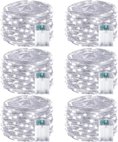 6-Pack Fairy Lights Battery Operated with Timer, Waterproof 16FT 50 LED String Lights Indoor
