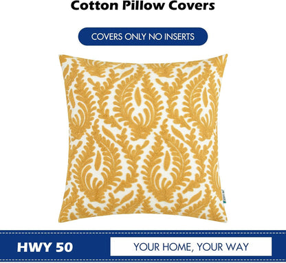HWY 50 Mustard Yellow Decorative Throw Pillow Covers 18x18 Inch (1 Piece), Embroidered Cotton