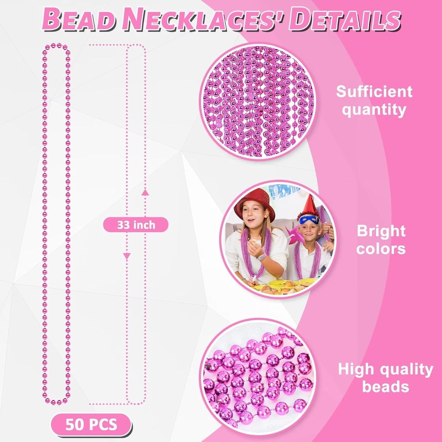 50PCS Mardi Gras Beads, Metallic Bead Necklace Party Favors, 33" Mardi Gras Necklace Women Men