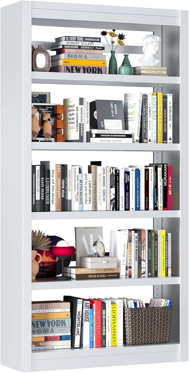 Bookcase, 5-Shelf Industrial Bookshelf, Large Storage Space, Adjustable Bookshelves, Perfect for