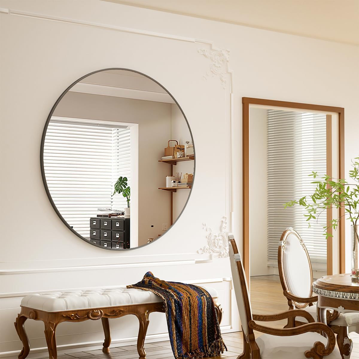 BEAUTYPEAK 42 Inch Round Mirror, Metal Frame Circle Mirror, Wall Mounted for Entryway, Bathroom