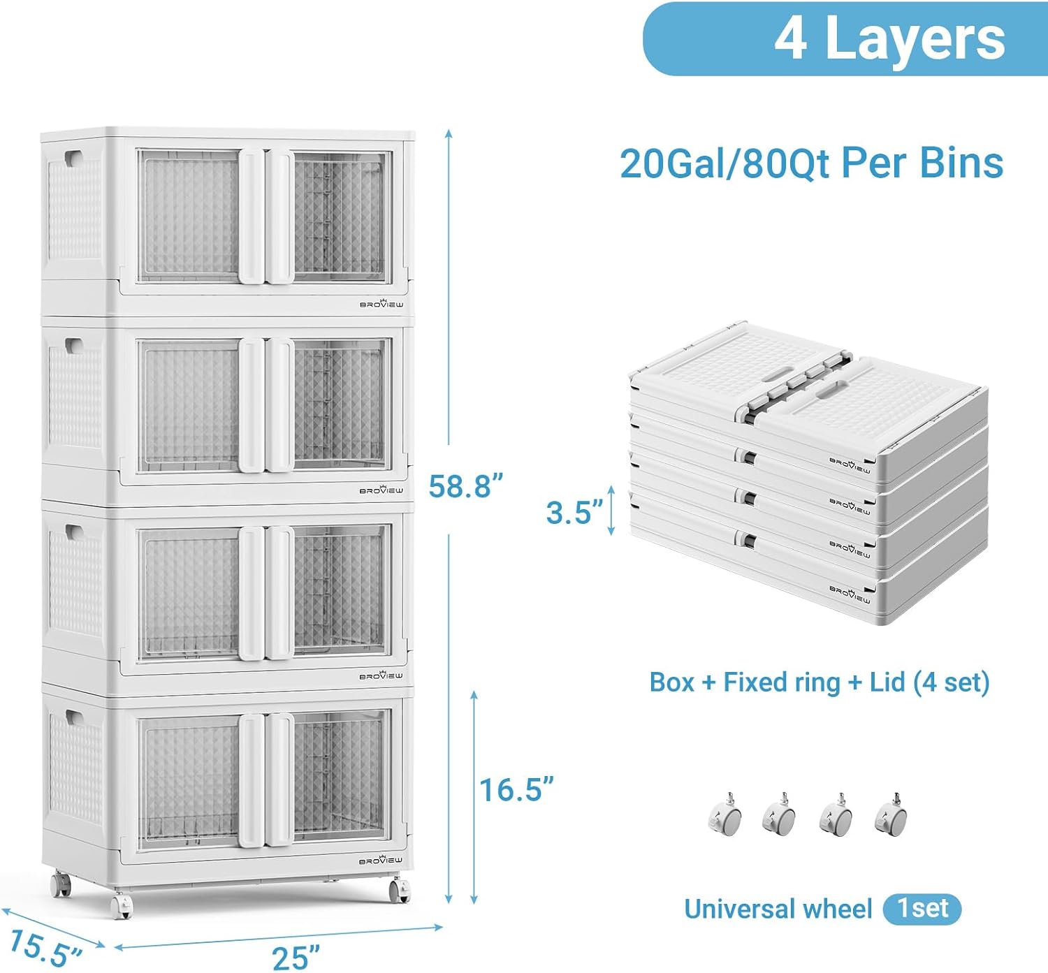 400Qt Stackable Storage Bins with Lids, 100Gal Closet Organizers and Storage Drawer, Plastic