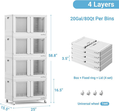 400Qt Stackable Storage Bins with Lids, 100Gal Closet Organizers and Storage Drawer, Plastic